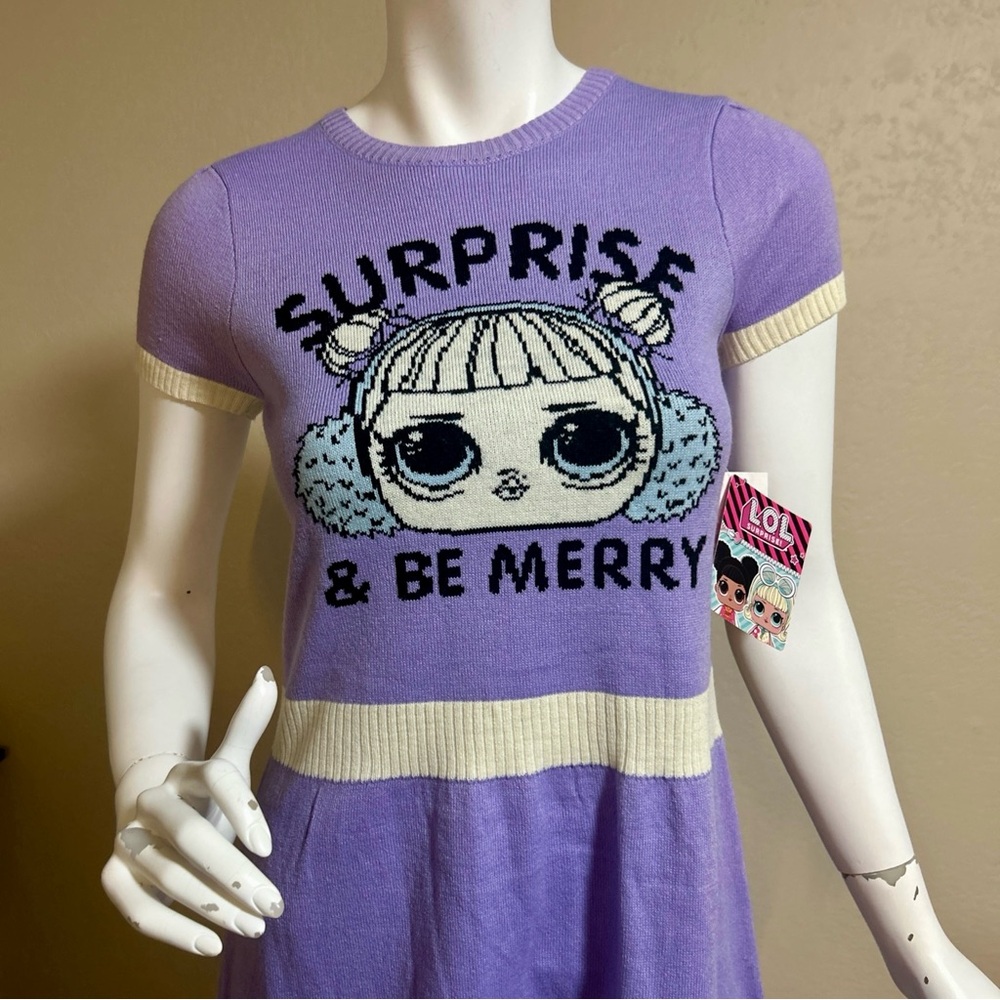 LOL Surprise Girls Knit Sweater Dress – Size L (10-12), Lilac/Black, NEWT